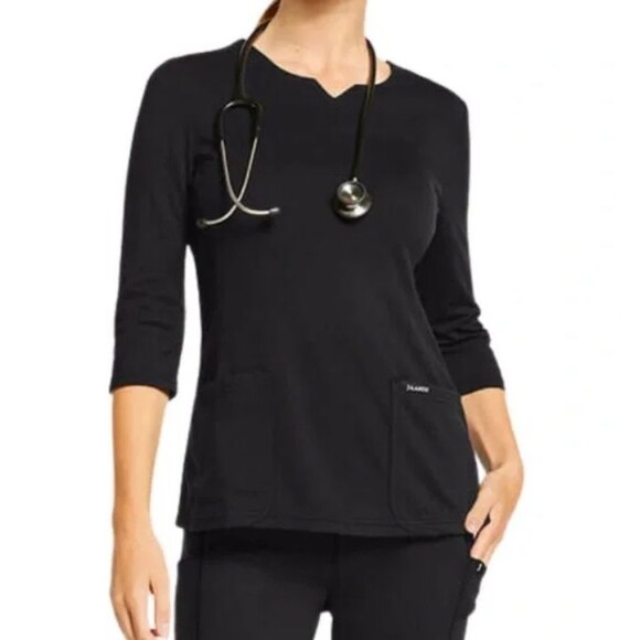 Jaanuu Womens Jersey Knit 3/4 Sleeve Scrub Top Size XL Solid Black - Picture 1 of 8